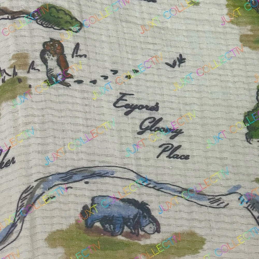 Disneyland Winnie the Pooh Hundred Acre Wood Map Cream Cotton Throw Blanket